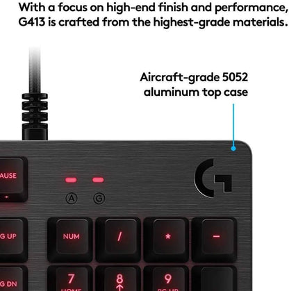 Logitech G413 Backlit Mechanical Gaming Keyboard USB Passthrough Carbon (Refurbished)