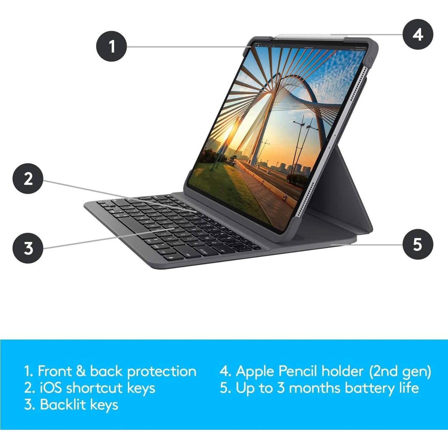 Logitech Slim Folio Pro Backlit Bluetooth Keyboard Case for iPad Pro 11-inch (1st, 2nd, 3rd, 4th Gen- 2018, 2020, 2021, 2022) (Refurbished)