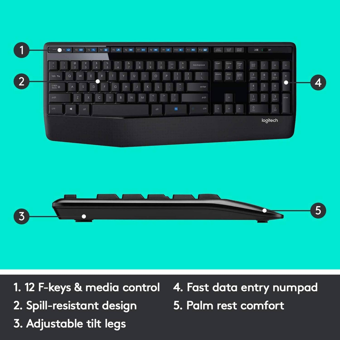 Logitech Wireless Combo Full-Sized Keyboard with Comfortable Right-Handed Mouse (Refurbished)