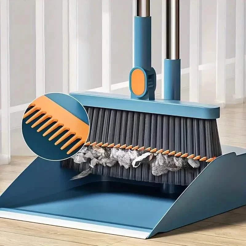 Long Handle Rotating Broom and Dustpan Set with Comb Tooth