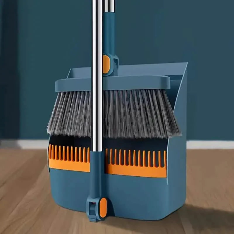 Long Handle Rotating Broom and Dustpan Set with Comb Tooth