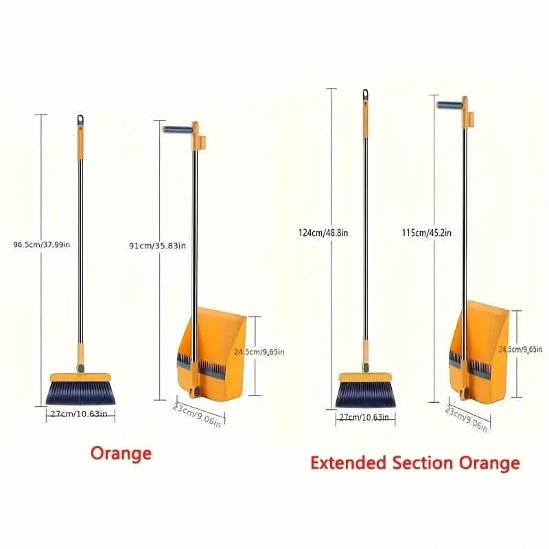 Long Handle Rotating Broom and Dustpan Set with Comb Tooth