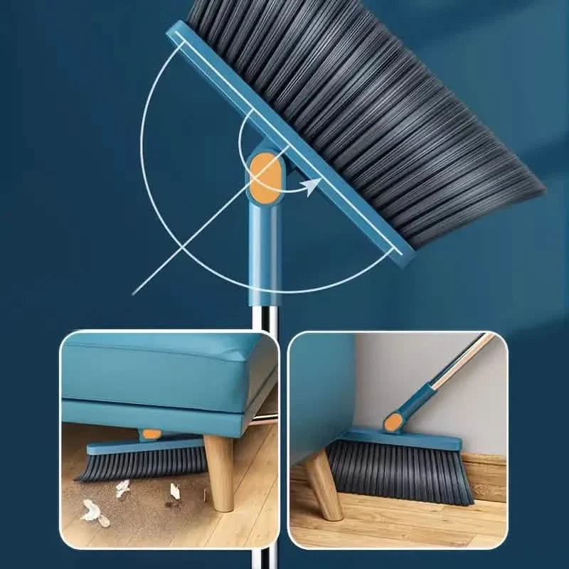 Long Handle Rotating Broom and Dustpan Set with Comb Tooth