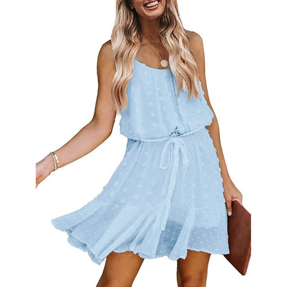 Lovinchic Women's Spaghetti Strap Tied Waist Floral Mini Dress Summer Casual Flowy Dress