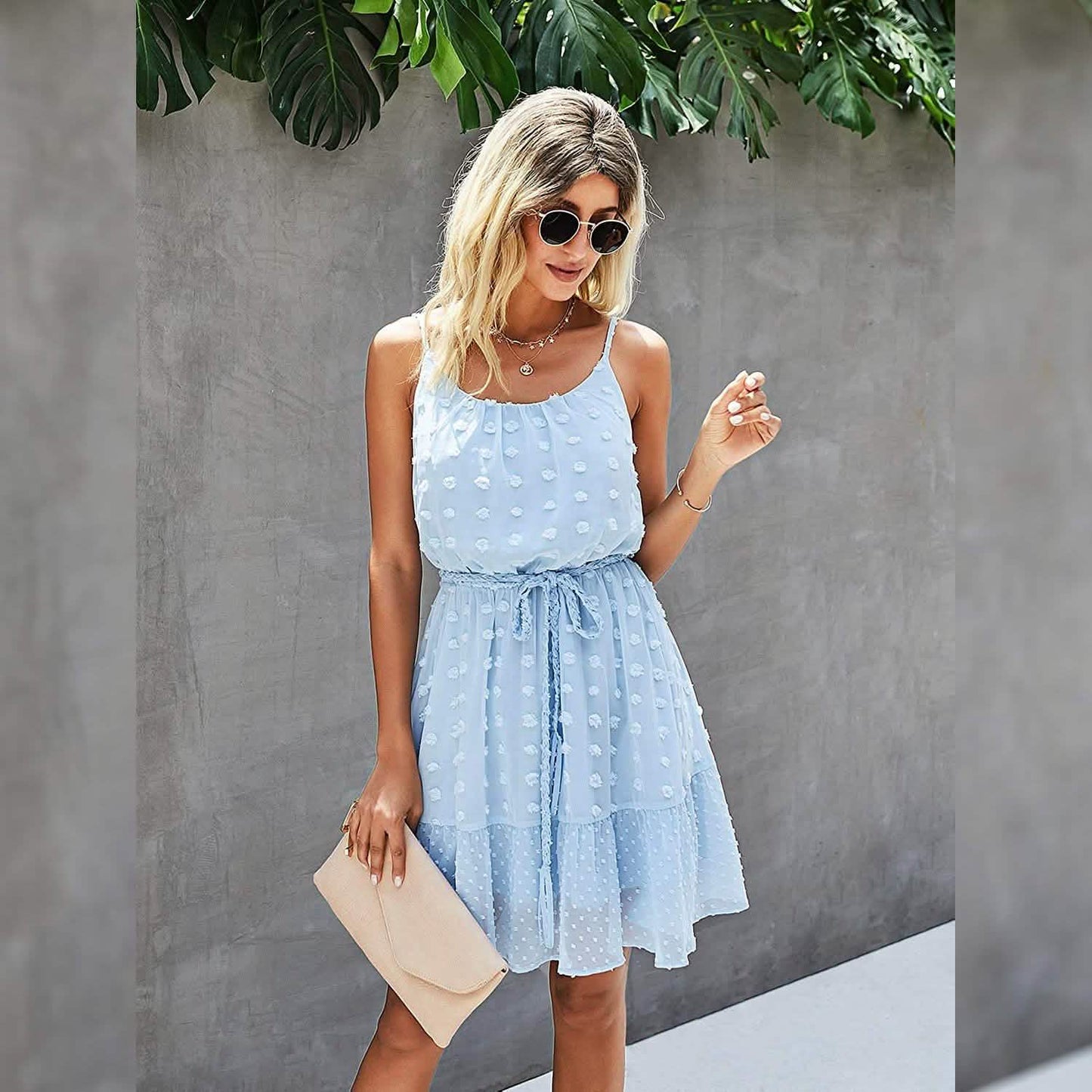 Lovinchic Women's Spaghetti Strap Tied Waist Floral Mini Dress Summer Casual Flowy Dress