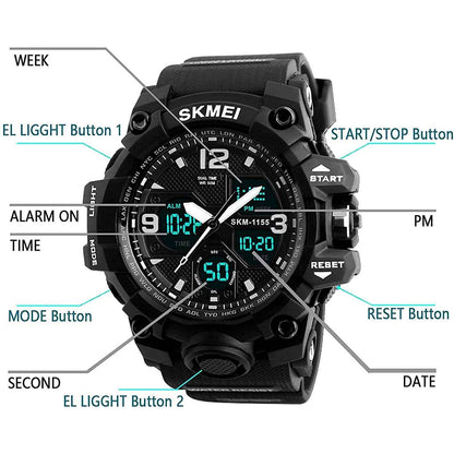 LYMFHCH Large Dual Dial Time Outdoor Army Wrist Watch Tactical