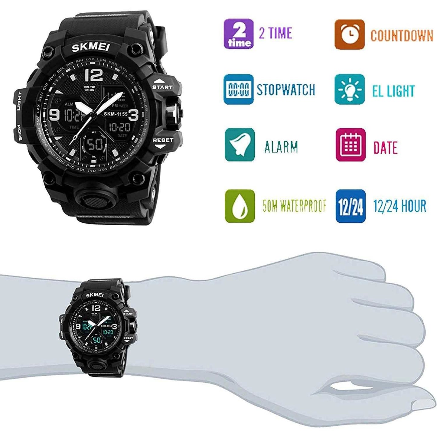 LYMFHCH Large Dual Dial Time Outdoor Army Wrist Watch Tactical