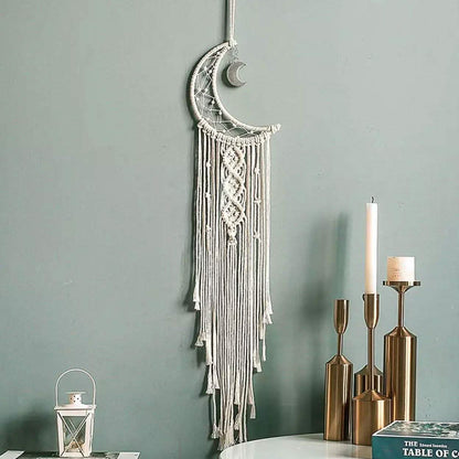 Macrame Woven Wall Hanging Boho Tapestry Moon Star Dreamcatcher Home Decor