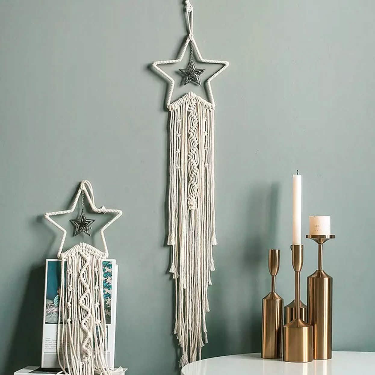 Macrame Woven Wall Hanging Boho Tapestry Moon Star Dreamcatcher Home Decor