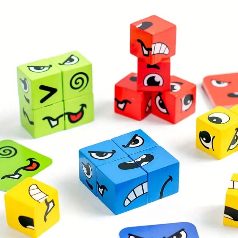 Magic Face-Changing Wooden Cube Building Blocks Set
