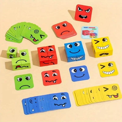 Magic Face-Changing Wooden Cube Building Blocks Set
