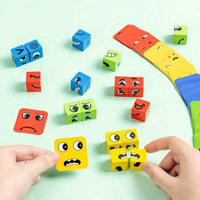Magic Face-Changing Wooden Cube Building Blocks Set