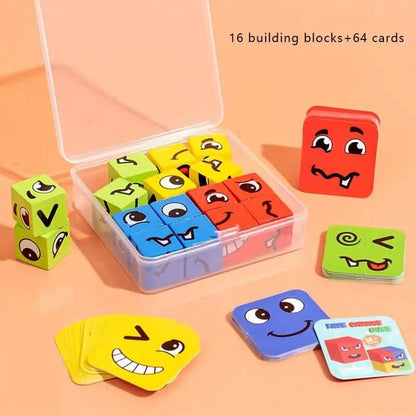 Magic Face-Changing Wooden Cube Building Blocks Set