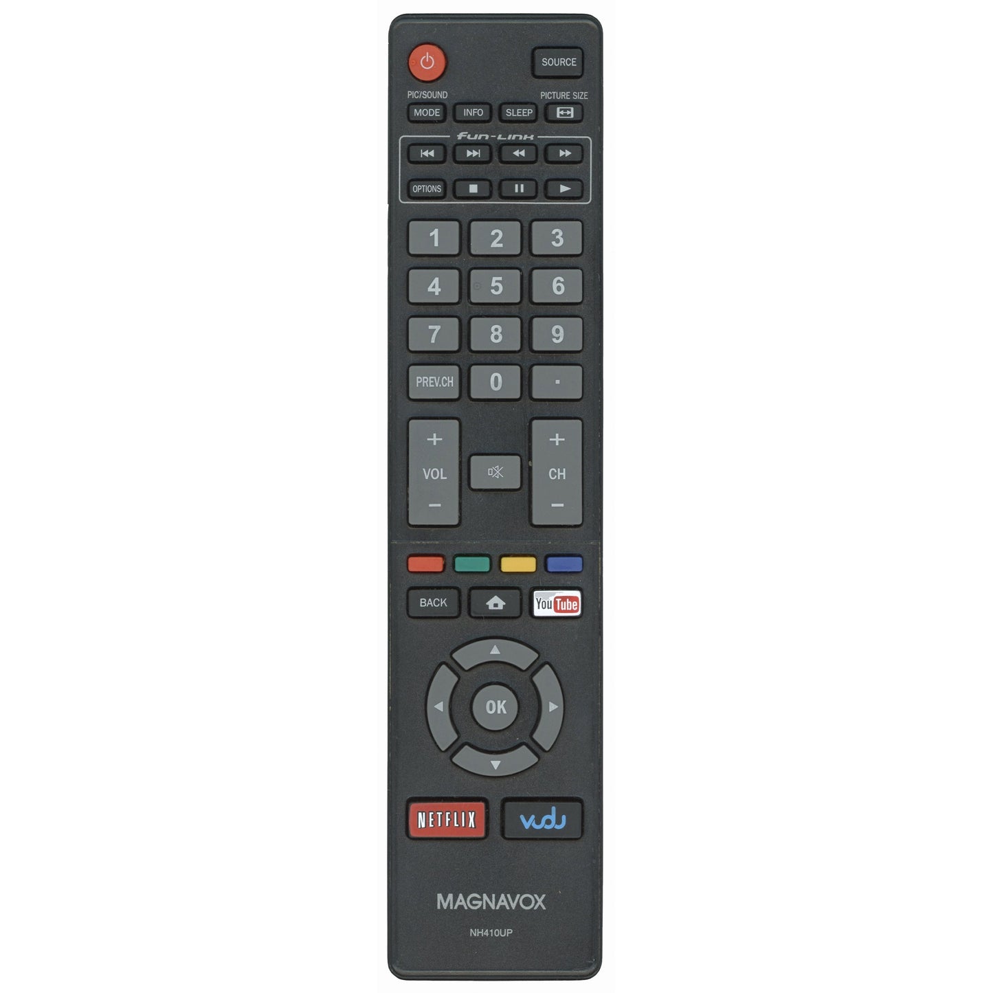 Magnavox NH410UP Smart TV Remote Control | Youtube | Netflix | Vudu - NH410UP