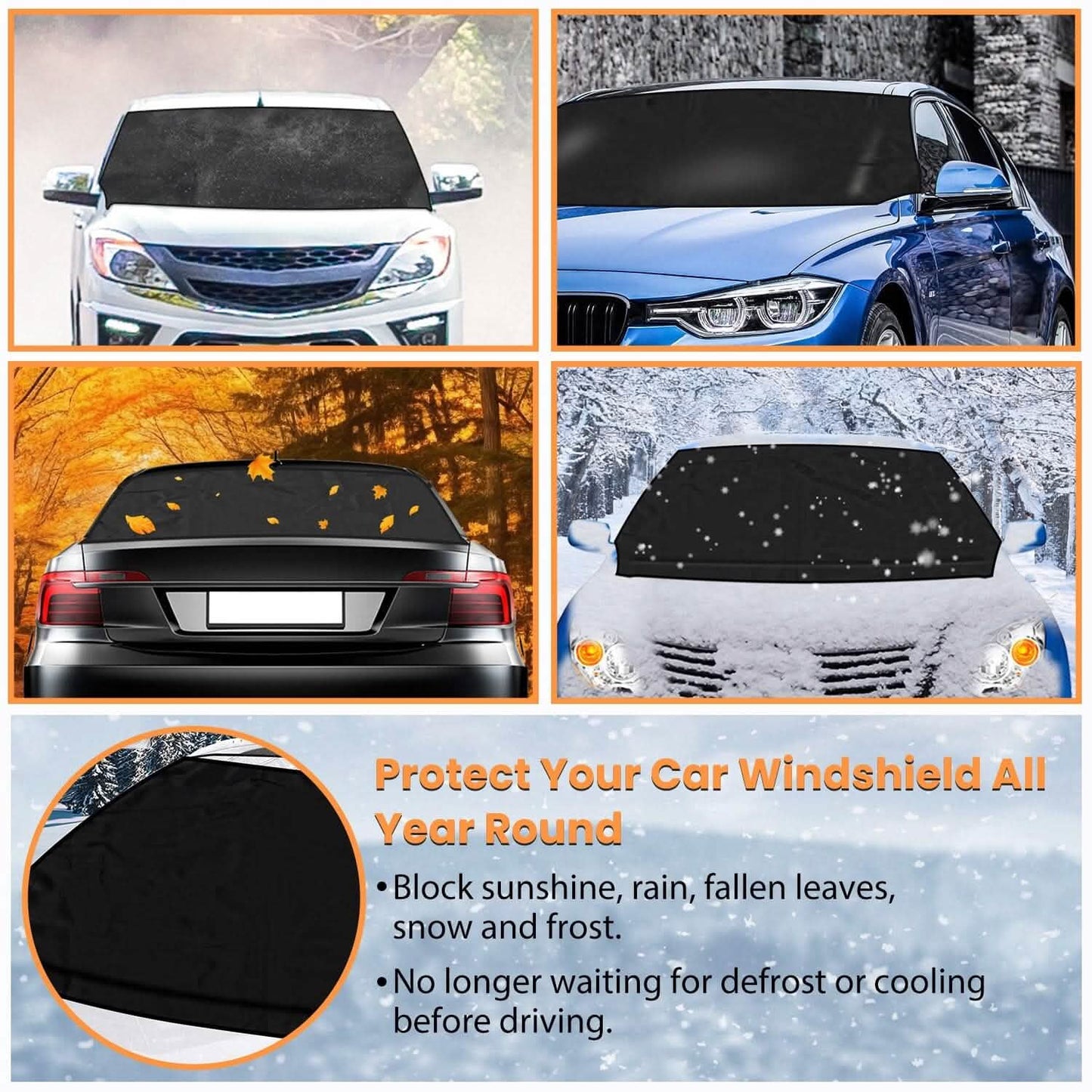 Magnetic Car Windshield Cover Front Rear Protector Fit for All Cars