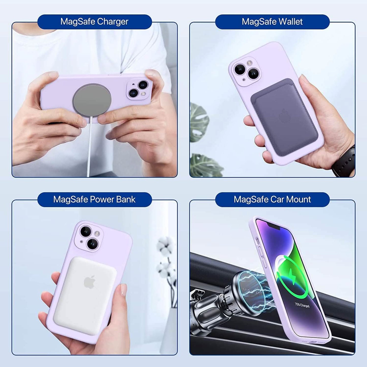 Magnetic MagSafe Case for iPhone 14 Plus with Glass Screen Protector, Silicone Case 6.7 inch