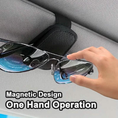 Magnetic PU Leather Car Visor Sunglasses Holder