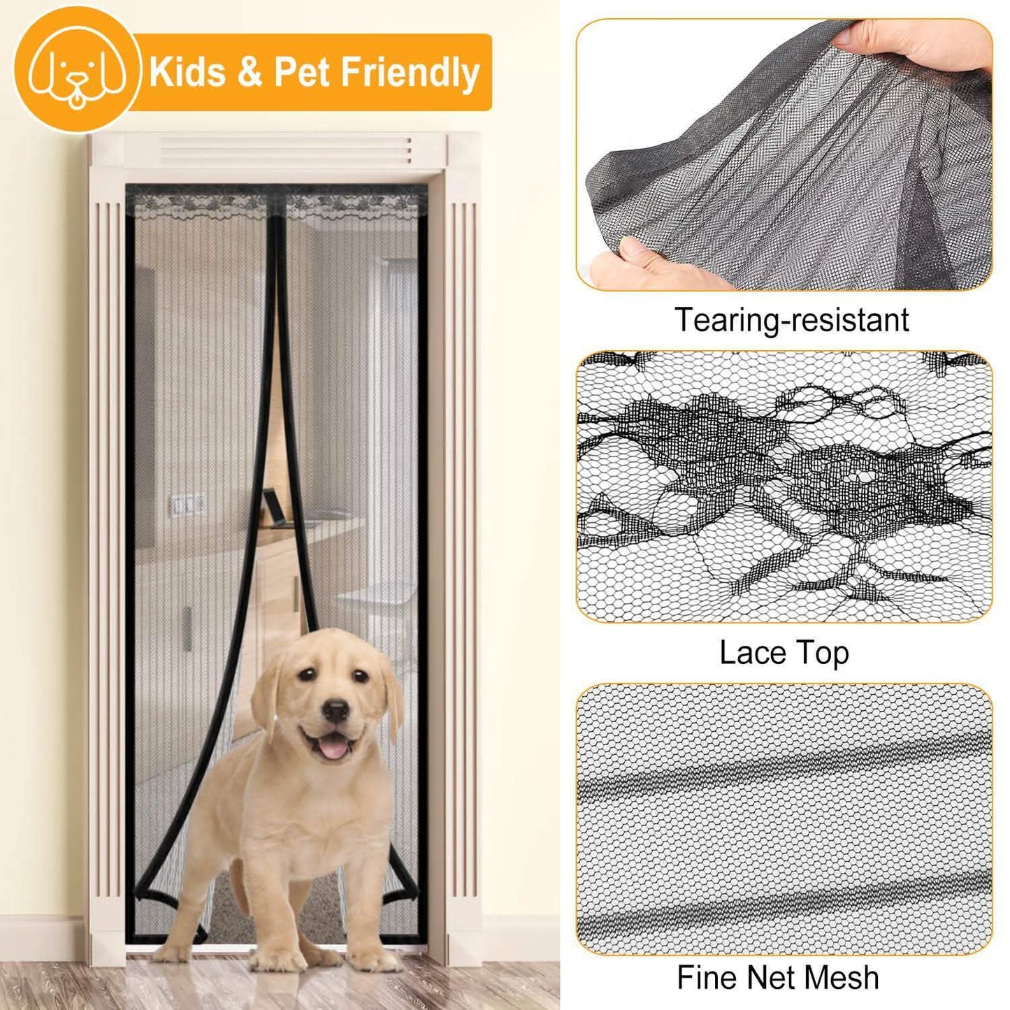 Magnetic Screen Door Hands-free Fly Mesh Door Curtain