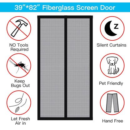 Magnetic Screen Door With Durable Fiberglass Mosquito Mesh Curtain