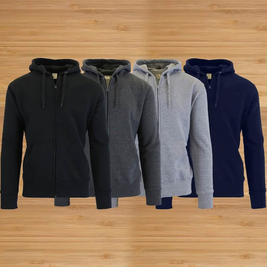 3-Pack Men's Slim-Fit Fleece-Lined Zip Hoodie