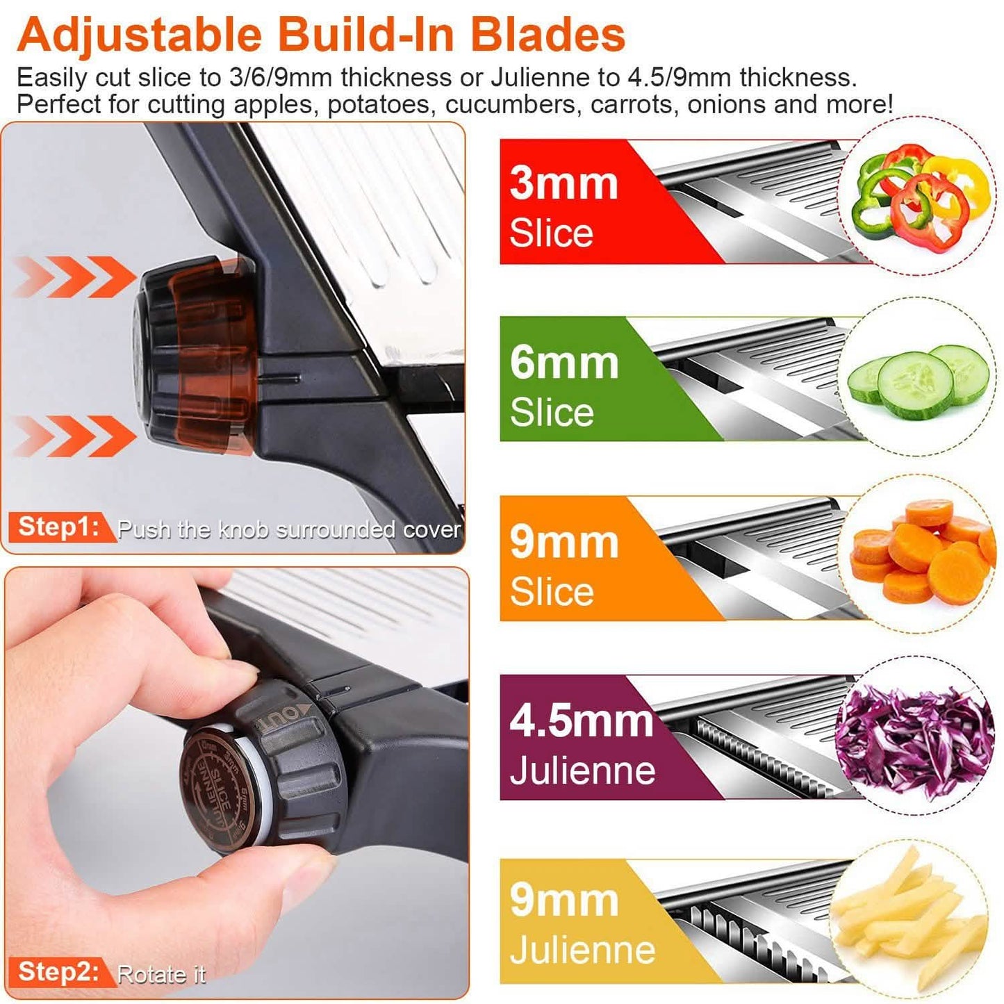 Mandoline Stainless Steel Food Slicer with 5 Adjustable Blades
