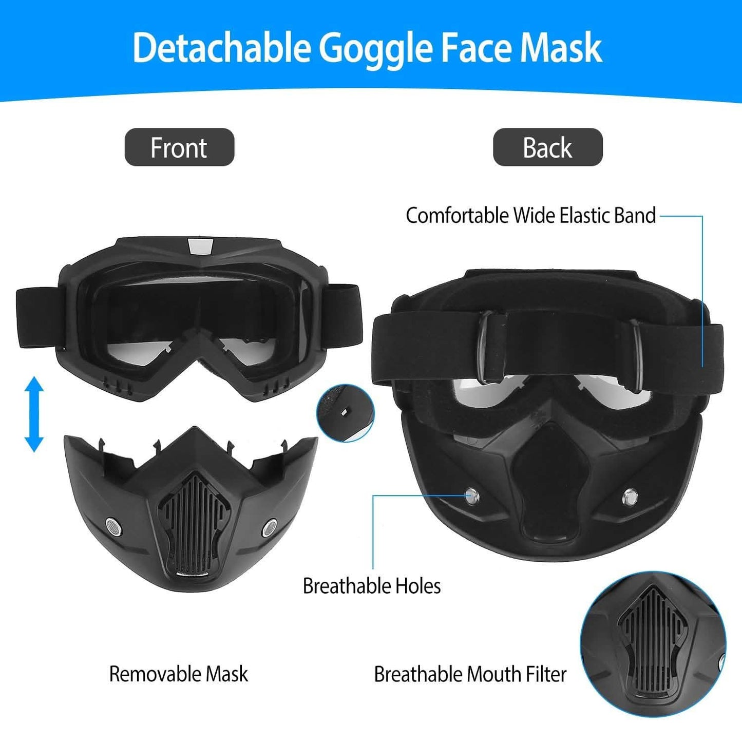 Mask Riding Goggle with Adjustable Non-slip Trip Mouth Filter
