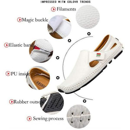 Men Casual Shoes Slip on Hollow Leather Men Shoes
