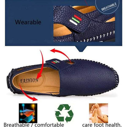 Men Casual Shoes Slip on Hollow Leather Men Shoes