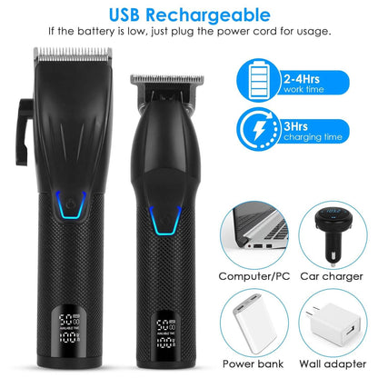 Men Electric Barber Clipper Hair Cutting Combo Set T Outliner Shaver Trimmers