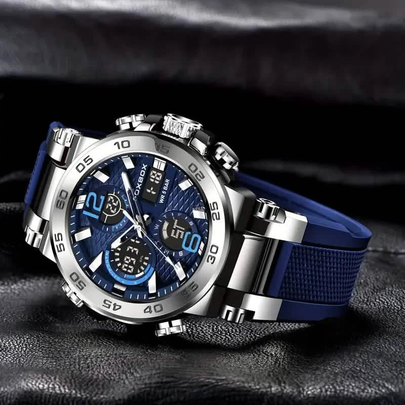 Men Waterproof Dual Display Digital Quartz Watch
