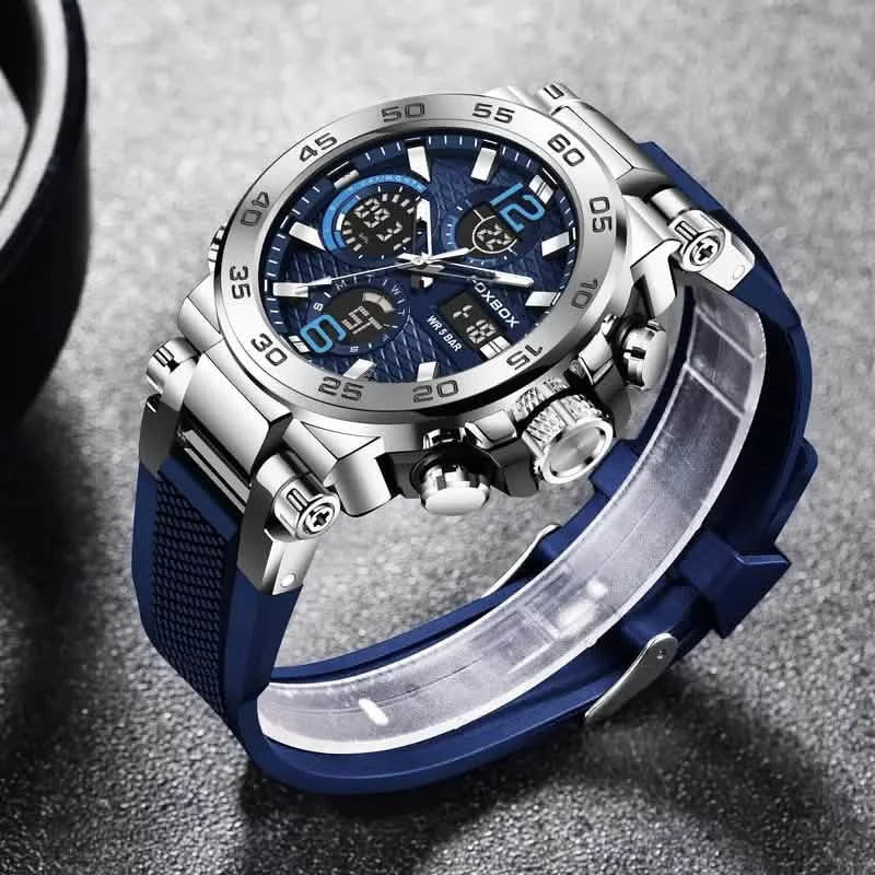 Men Waterproof Dual Display Digital Quartz Watch