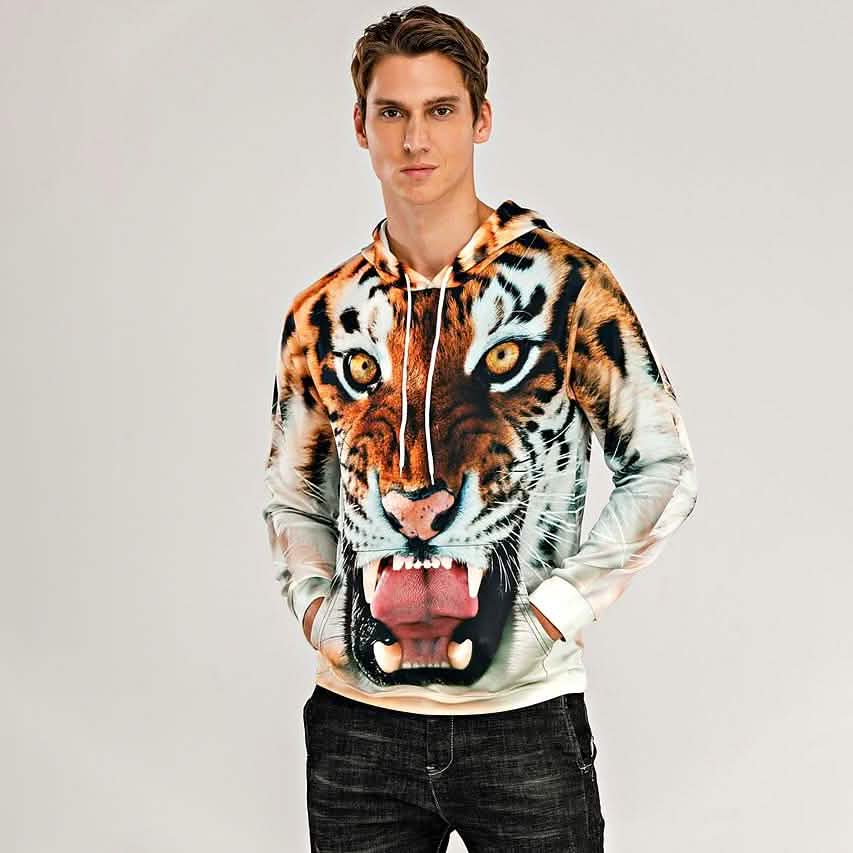 Men's Animal Patterned 3D Tiger Hoodie