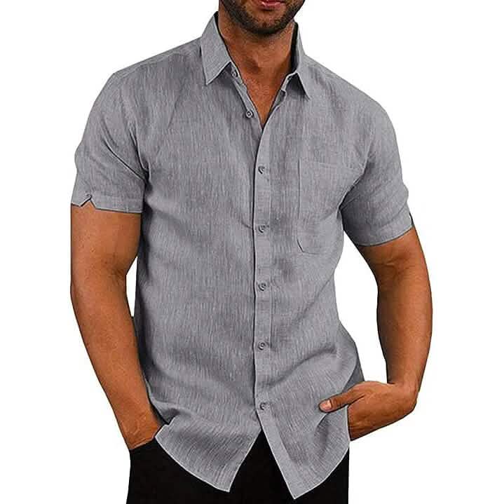 Mens Button Down Short Sleeve Linen Shirts