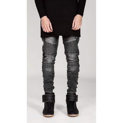 Men's Comfy Stretch Ripped Distressed Biker Jeans Pants Rock Revival