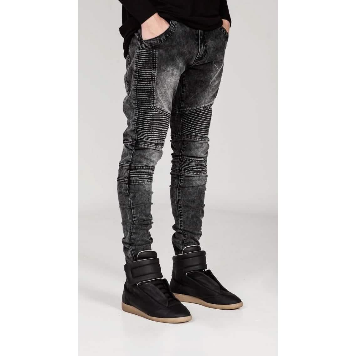 Men's Comfy Stretch Ripped Distressed Biker Jeans Pants Rock Revival