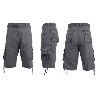 Men's Distressed Vintage Belted Cargo Utility Shorts