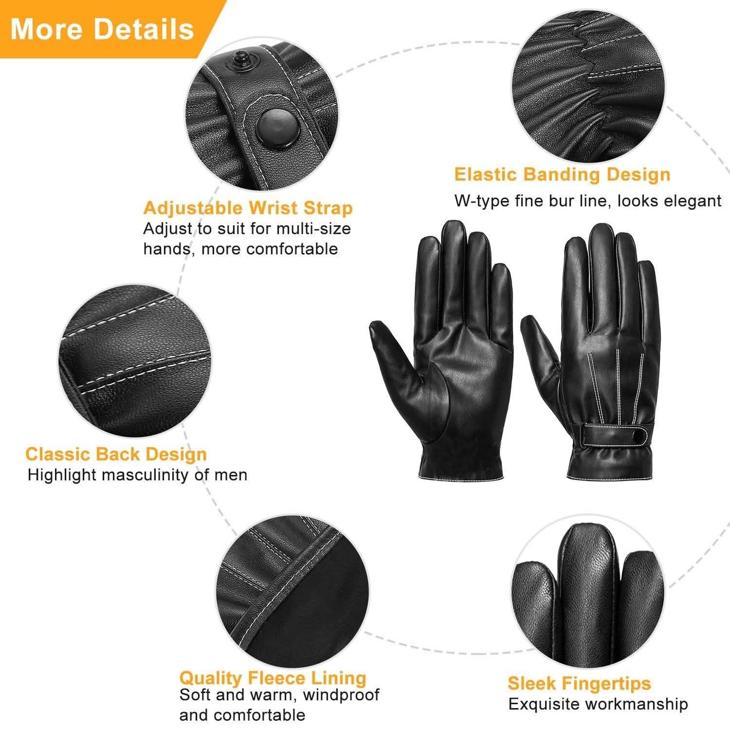 Men's Leather Winter Gloves Touchscreen
