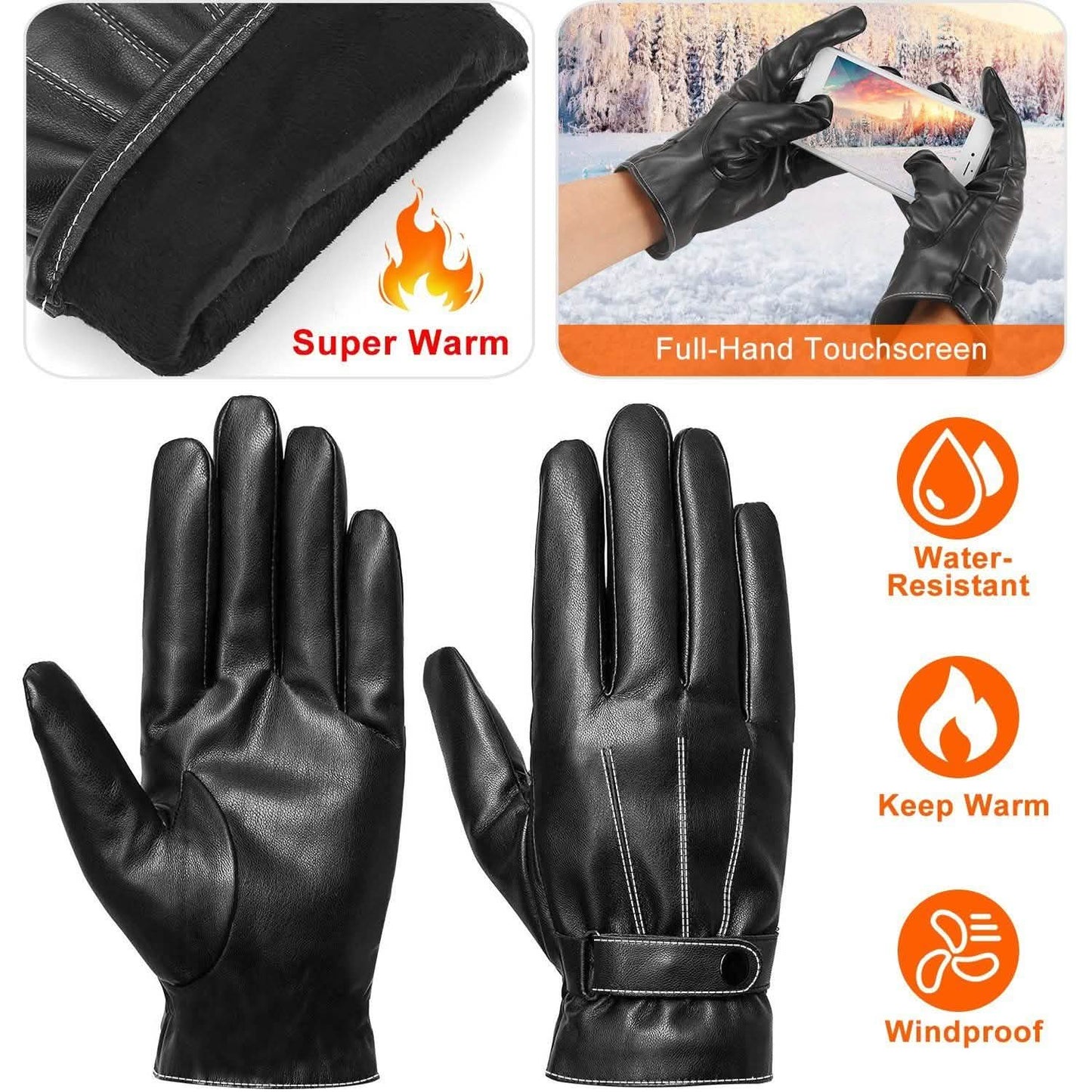Men's Leather Winter Gloves Touchscreen