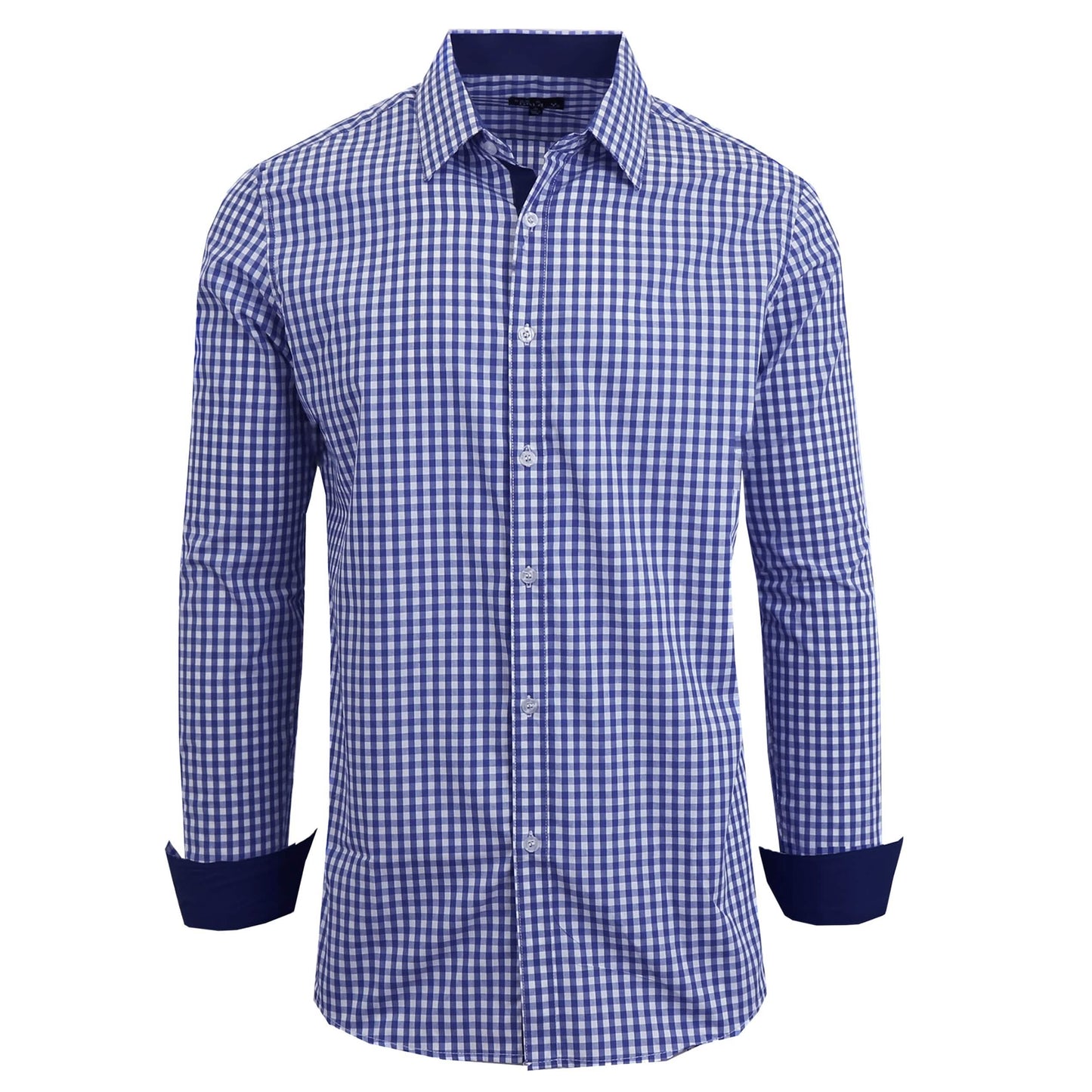 Men's Long Sleeve Slim Fitting Gingham Pattern Dress Shirts