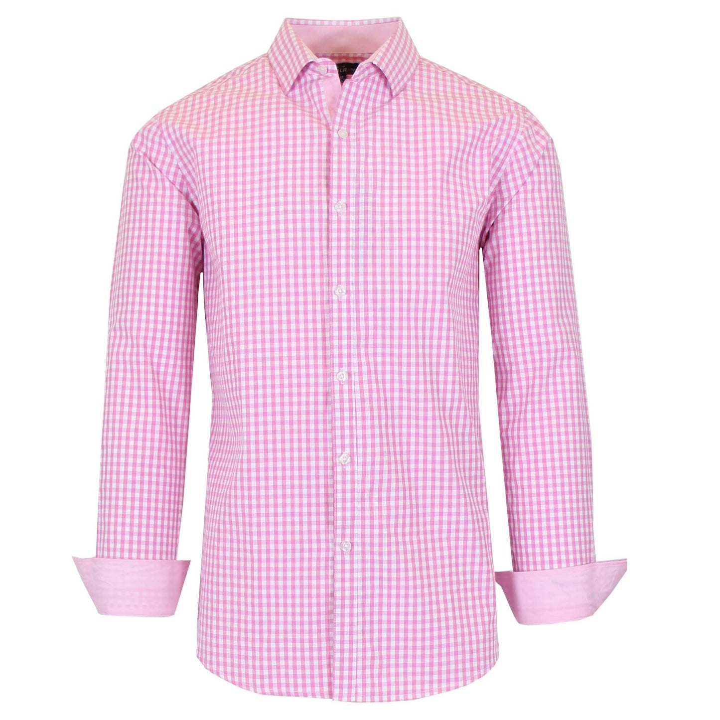 Men's Long Sleeve Slim Fitting Gingham Pattern Dress Shirts