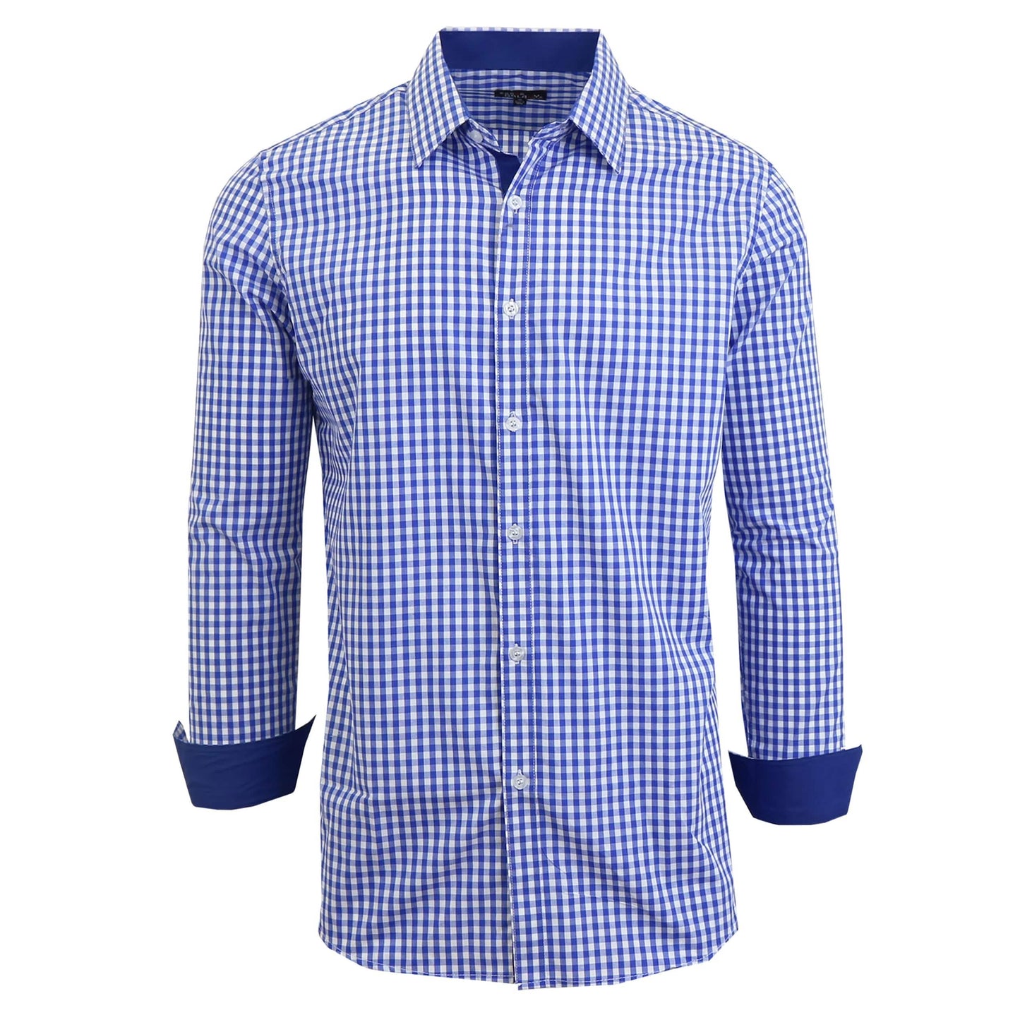 Men's Long Sleeve Slim Fitting Gingham Pattern Dress Shirts