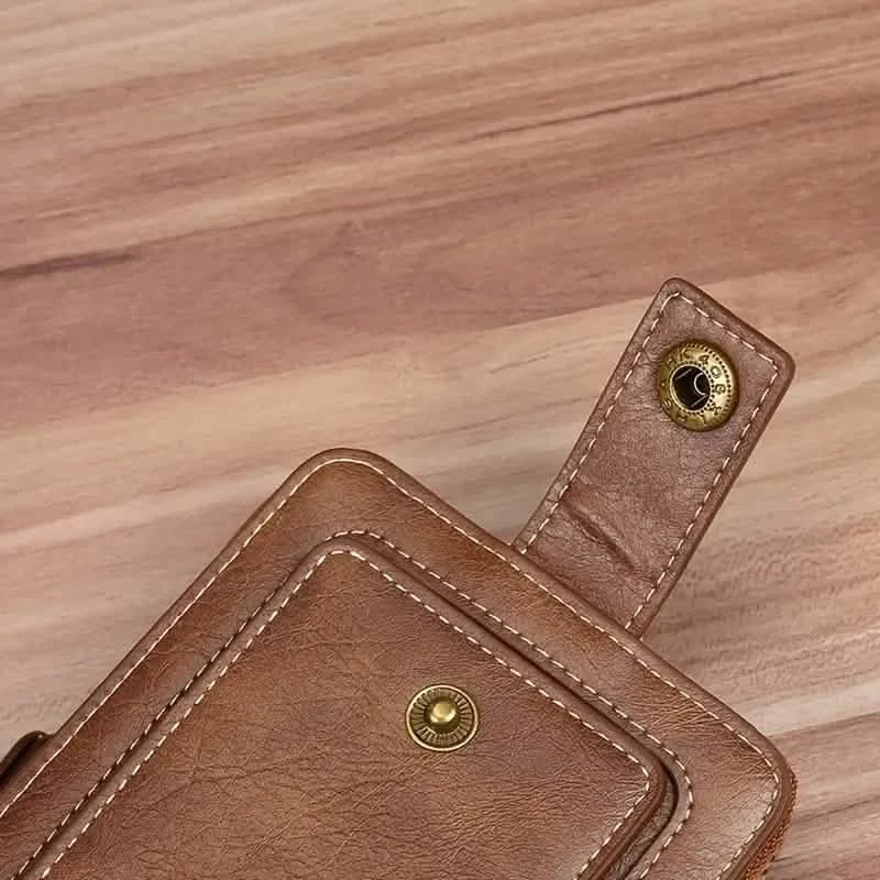 Men's PU Leather Solid Color Business Wallet, Card Holder With Zipper & Button