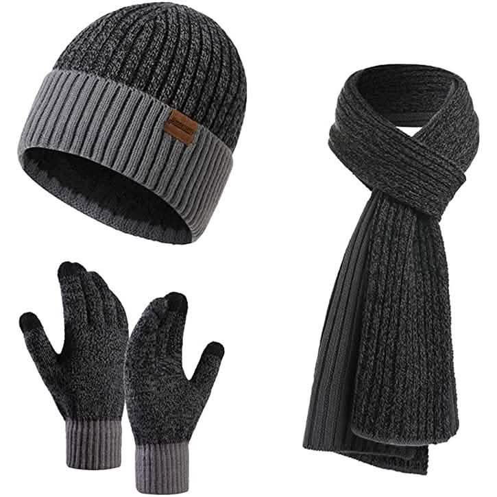 Men's Scarf and Beanie Hat Themal Gloves Set
