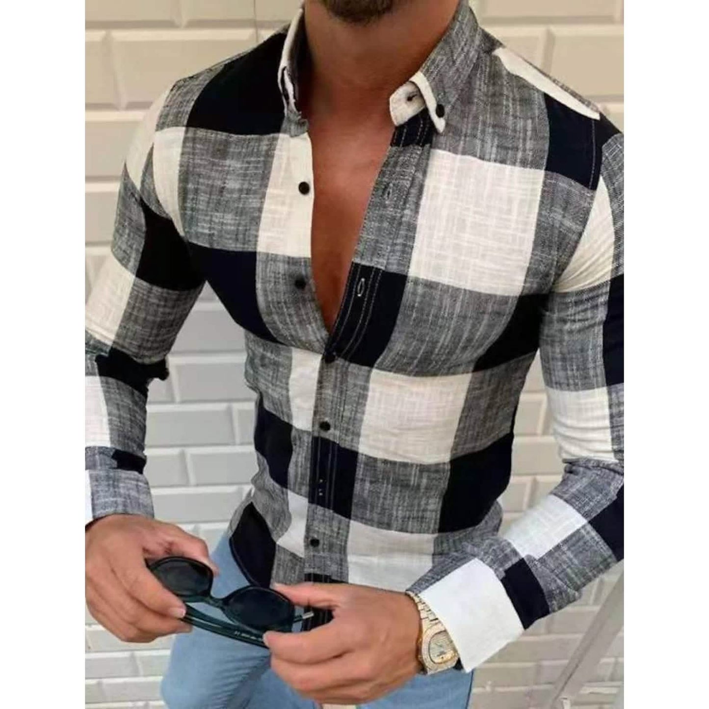 Men's Shirt Bishop Sleeve Collar Shirt