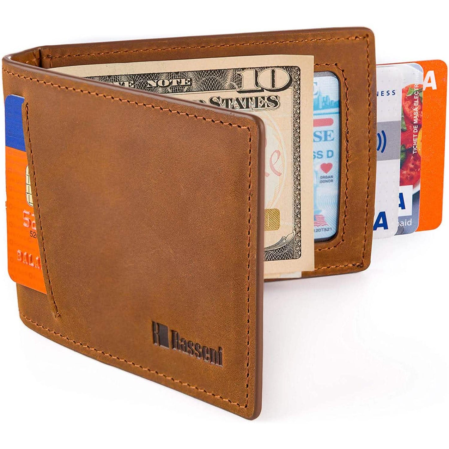 Men's Slim Leather Wallet with Money Clip Bifold Minimalist RFID Blocking Card