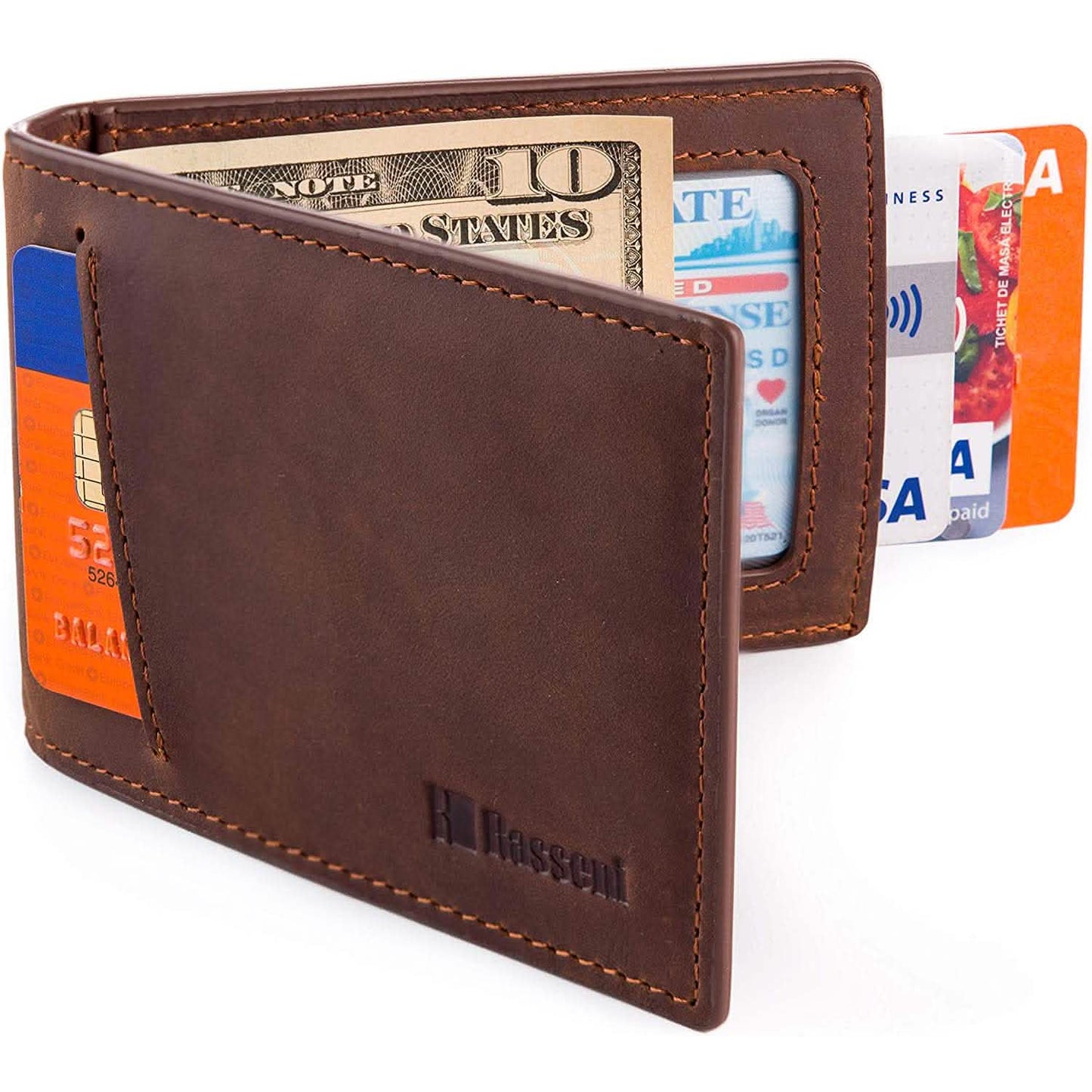 Men's Slim Leather Wallet with Money Clip Bifold Minimalist RFID Blocking Card