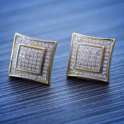 Men's Solid 14k Gold Large Square Lab Diamond Screw Back Earrings
