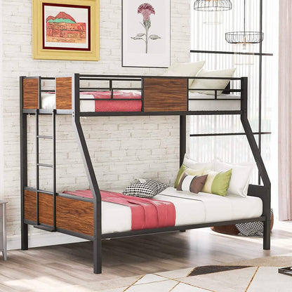 Metal Bunk Bed with Safety Railing Ladder