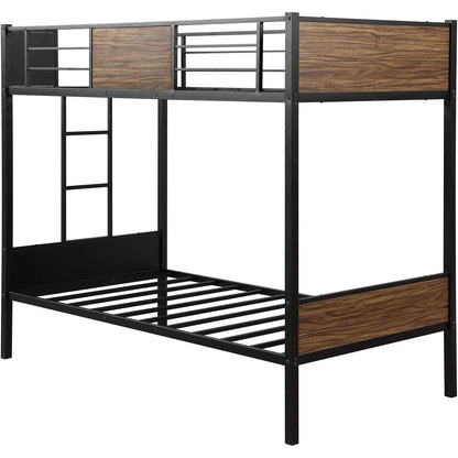 Metal Bunk Bed with Safety Railing Ladder