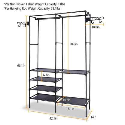 Metal Garment Rack Shoe Clothing Organizer Shelves